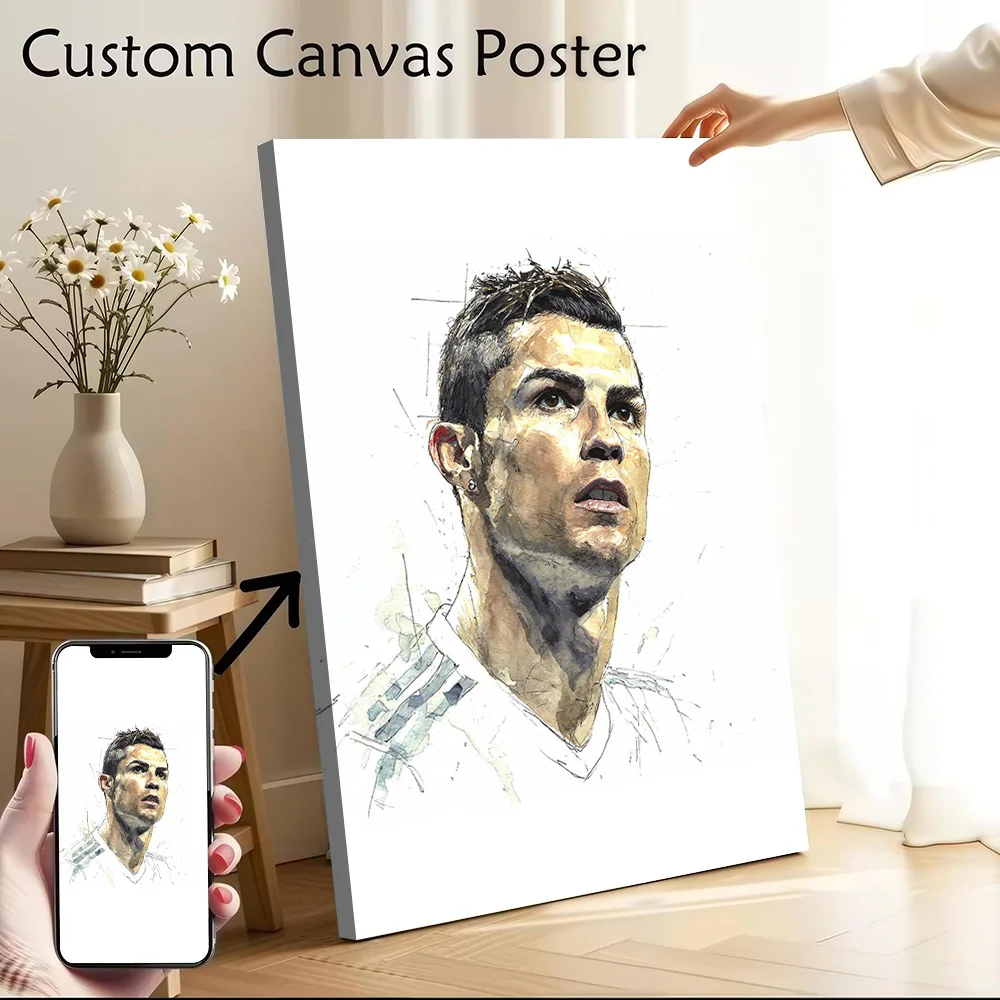 Cristiano Ronaldo Watercolor Portrait Poster Canvas Wall Art Personalized Print Modern Painting Perfect Gift for Home Decor Room