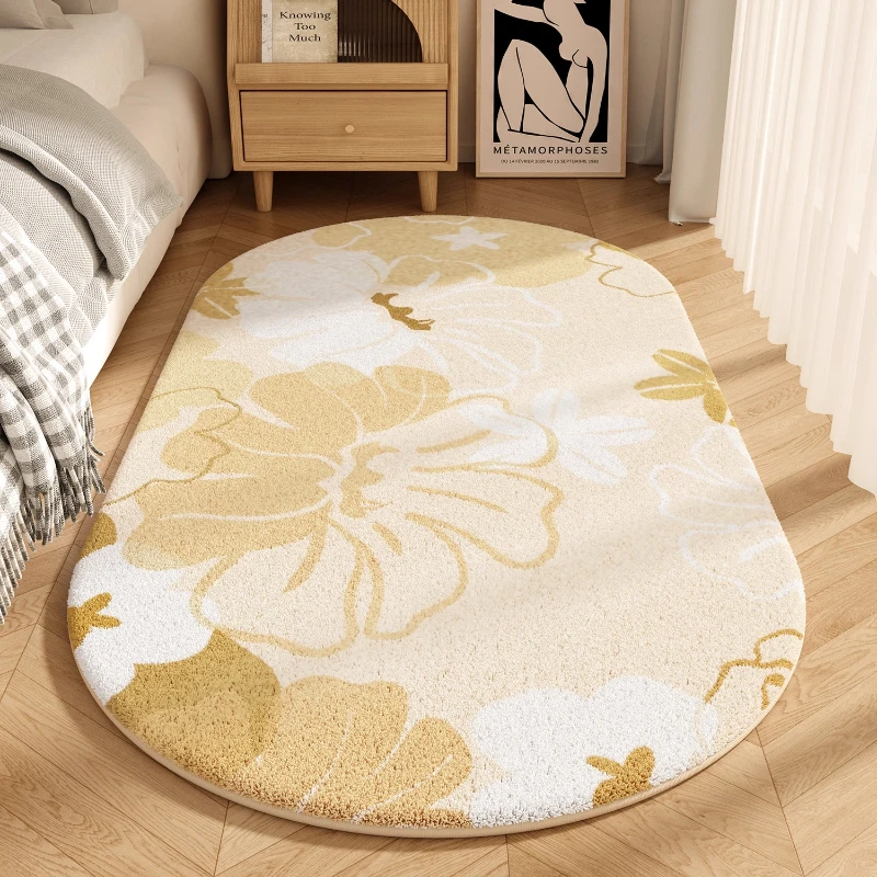 

Кремовый стиль, декор для спальни, противоскользящий ковер, толстый плюшевый прикроватный коврик, пушистый мягкий коврик для гардероба, овальные ковры для гостиной