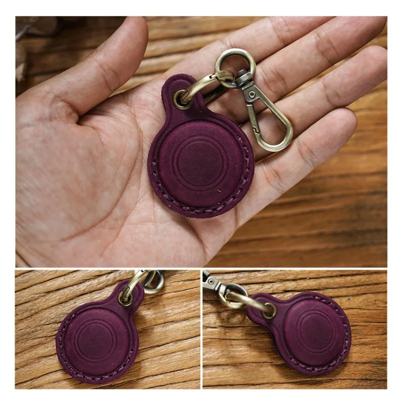 Abmf-capa de airtag de couro genuíno para airtag rastreador anti-perdido chaveiro manga protetora e capa elegante para airtag