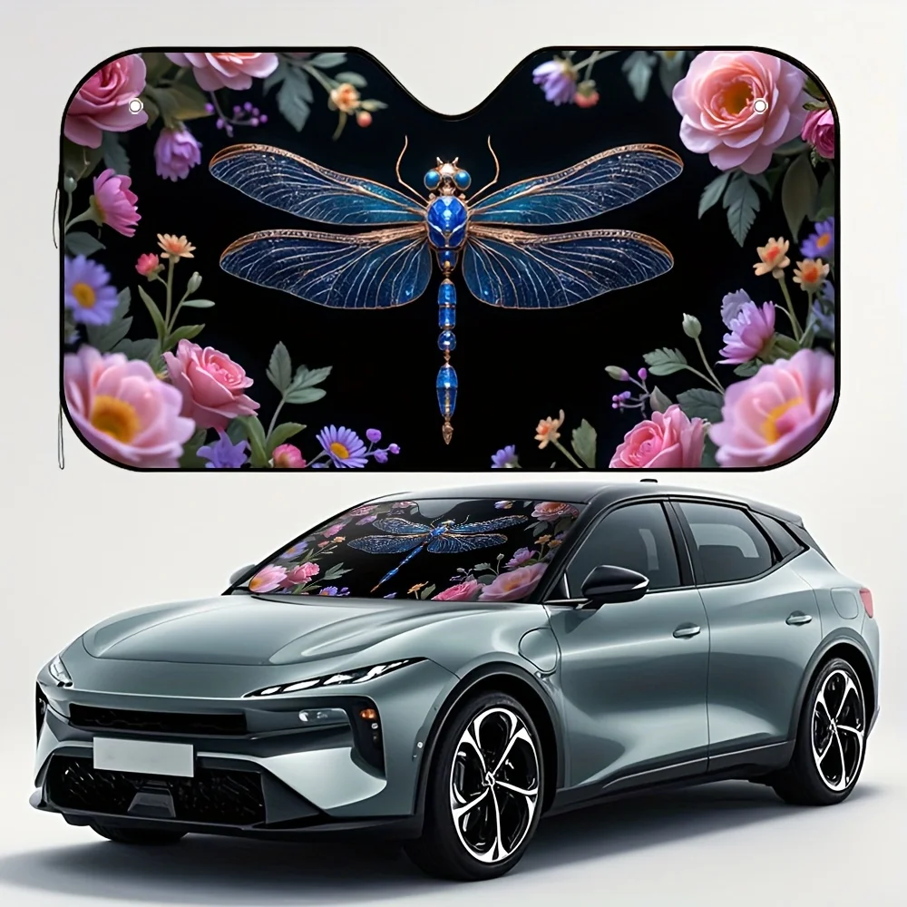 

1 шт. Солнцезащитный козырек «Стрекоза и цветочный» — сверхпрочный, регулируемый, универсальный автомобильный аксессуар для седанов и внедорожников, предметы первой необходимости для поездок на дорогу, путешествий