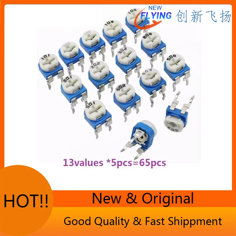 1K 102 103 10k 104 100k 101 100R 201 200R 501 RM-065 Adjustable Resistor 100R-1M 13values *5pcs=65pcs Kit  Potentiometer Pack