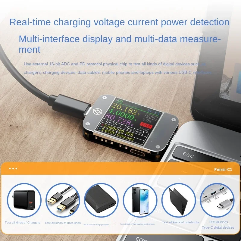 For USB Tester FNIRSI-C1 Voltage Ammeter Type-c PD/QC Fast Charge Protocol Detection Trap