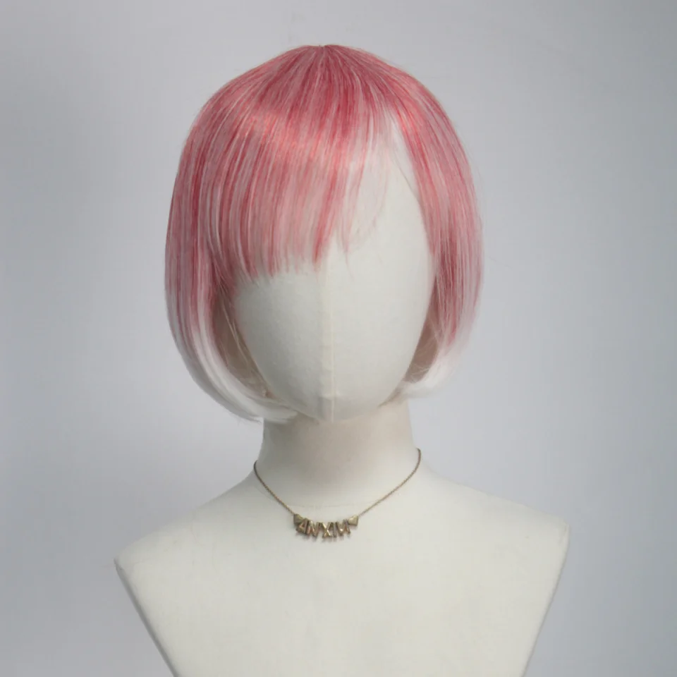 Peluca de Fibra Sintética Marca Anxin: Cabello Corto Suave con Flequillo Recto, con Elementos Rojos/Morados/Verdes/Azules/Rosados, Mechones de Cabello Suaves y Lisos, Fácil de Manejar, Cómoda de Usar Sin Resoplar, Ideal para Cosplay y Disfraces Festivos