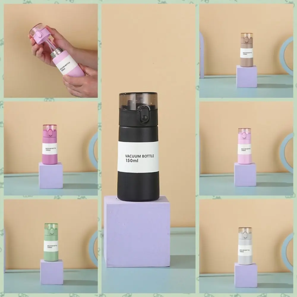 

Stainless Steel Mini Thermos Cup 150/250ml One-button Opening Pocket Insulated Cup with Straw Leak-proof Thermal Mug