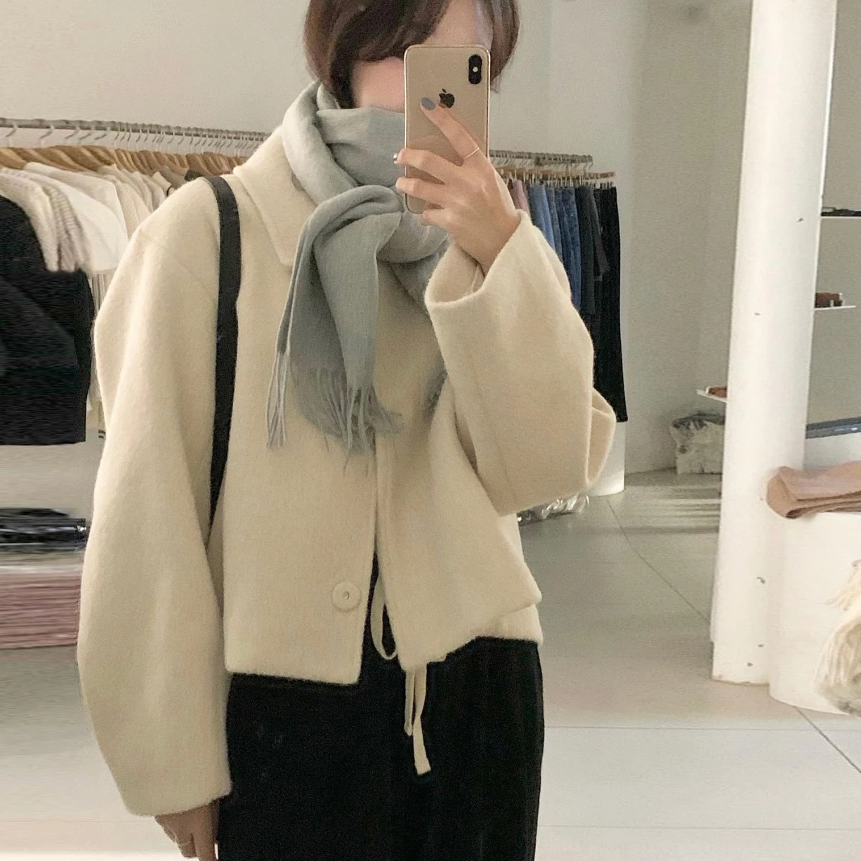 

Dongda Gate Women's ort Woolen Coat Flip Collar Single Button Ba Split Faionable Korean Sle Commute Thiened Long Sl...
