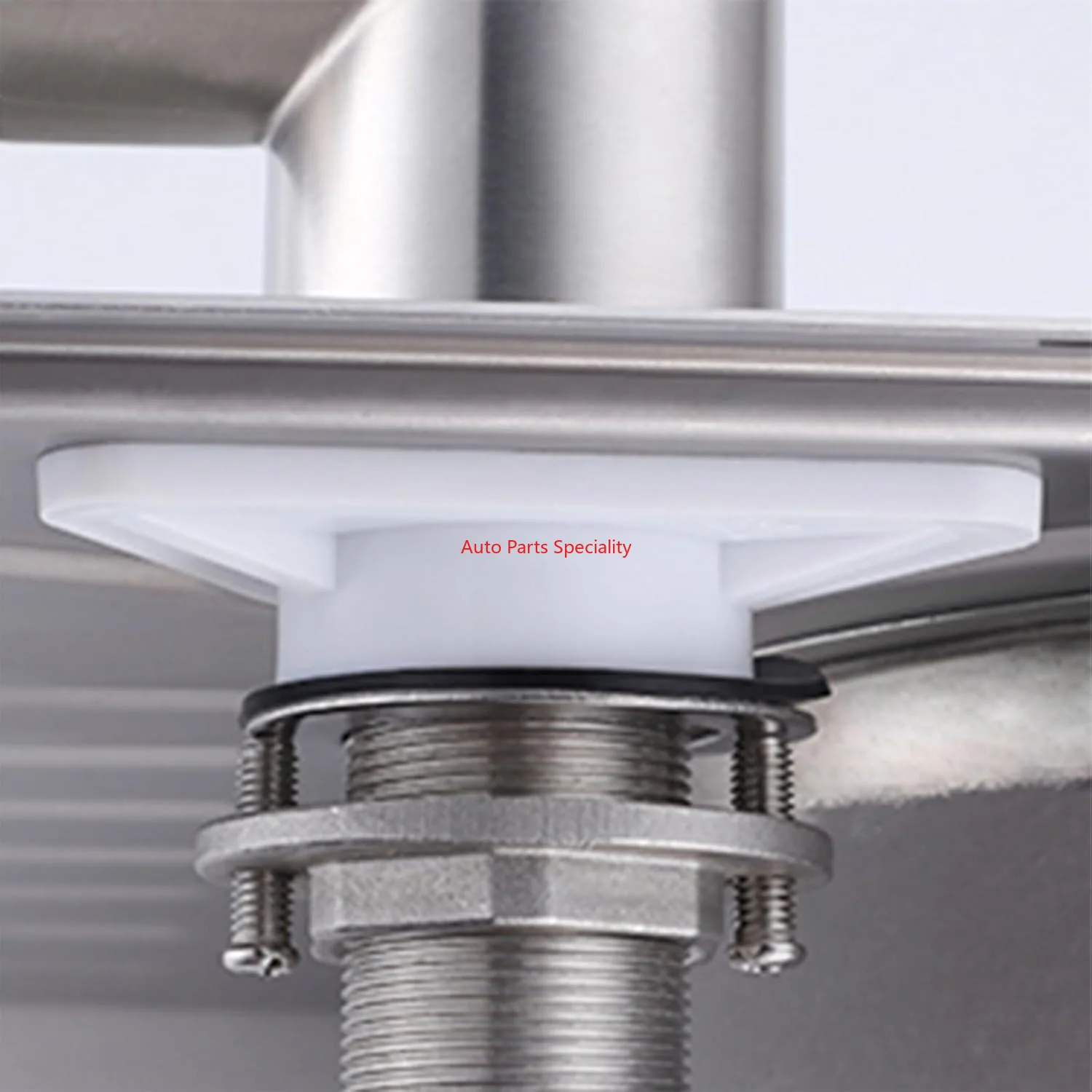 Two Stainless Steel Faucet Stabilizers With White Plastic Reinforcements 34mm Inner Diameter Hole Triangle Plate Shower