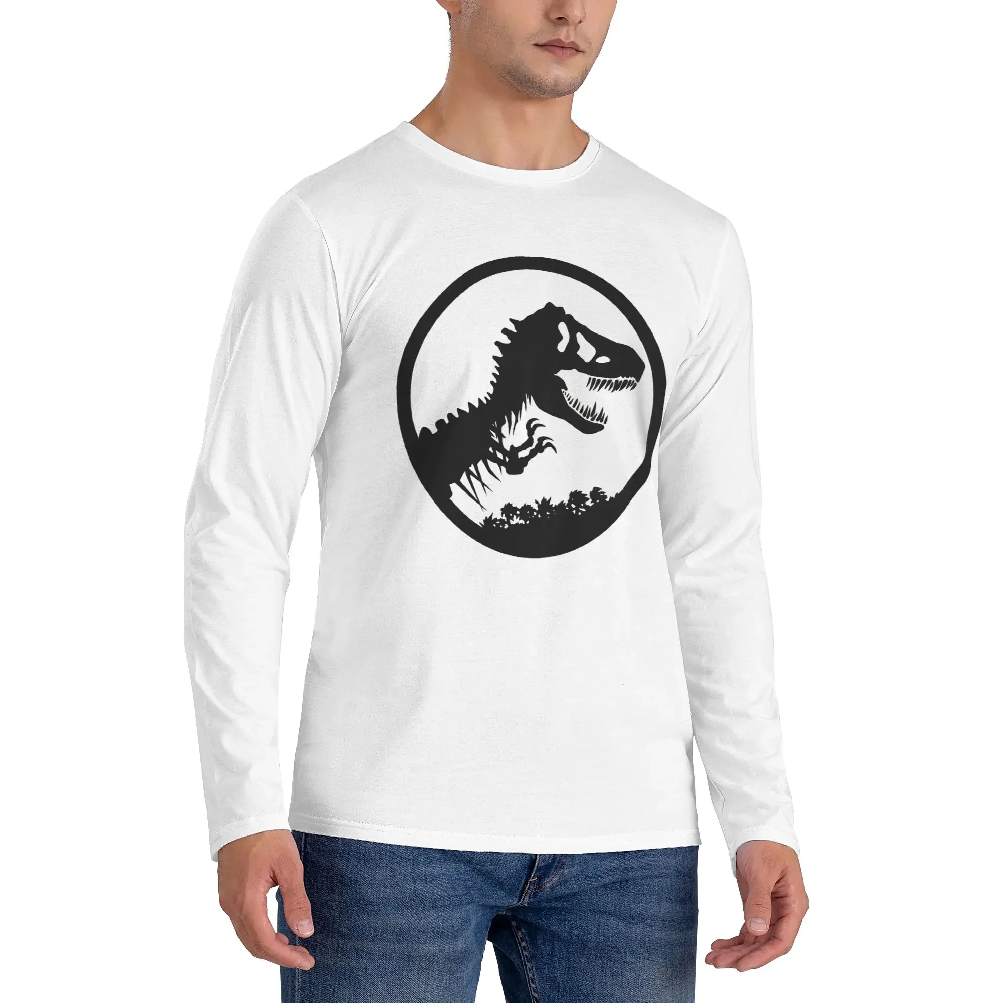 

Dinosaur Jurassic Park Men's Long Sleeved T-shirt Breathable Round Neck T shirts Spring and Autumn Men tops