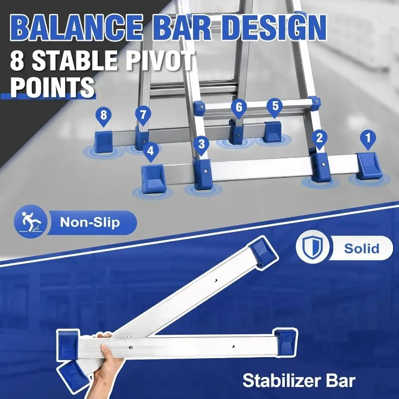 A Frame 5 Step Extension Ladder, 19 Ft Multi Position Ladder with Removable Tool Tray and Stabilizer Bar