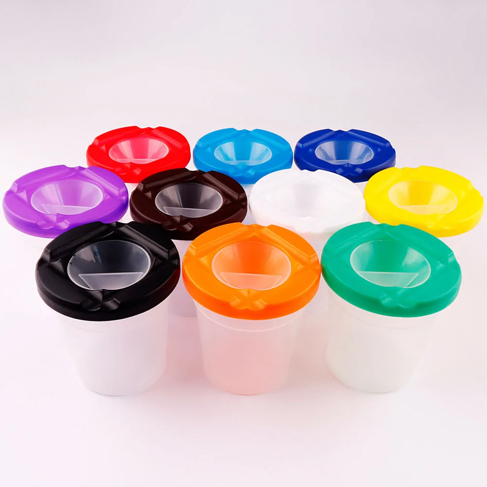 

10 Sets Durable Plastic Pig Bristle Paint Cups Water Cup Brush Tool for Art Class Supplies Toddler Pen Bucket Safe Kids