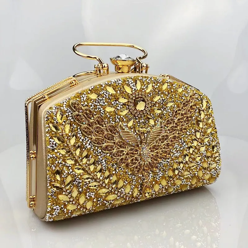 Women\'s gold/black/green rhinestone handbag Women\'s evening dress bag Wedding banquet handbag Bride diamond wallet Luxury party