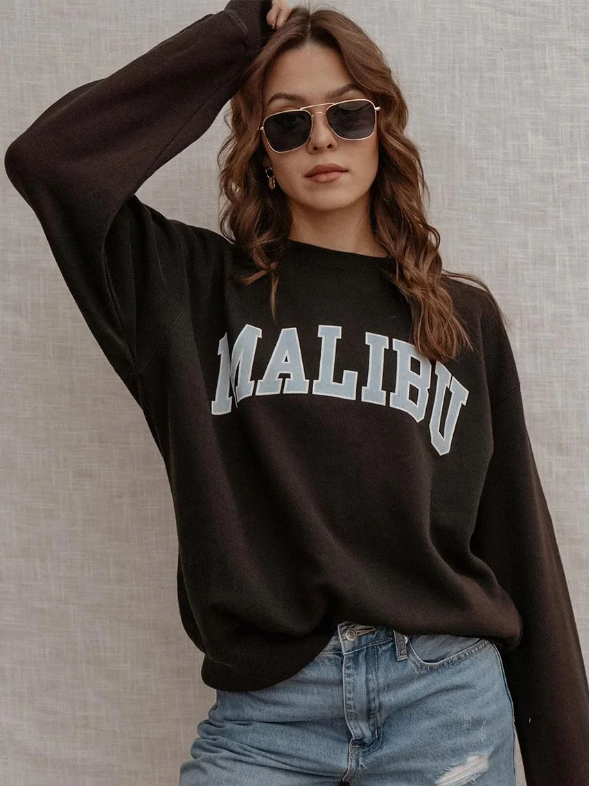 

WXOY Women Sweatshirt Hoodie A/W Streetwear 100% Cotton California Letter Print Oversized O-Neck Casual Loose Fit Pullover Top