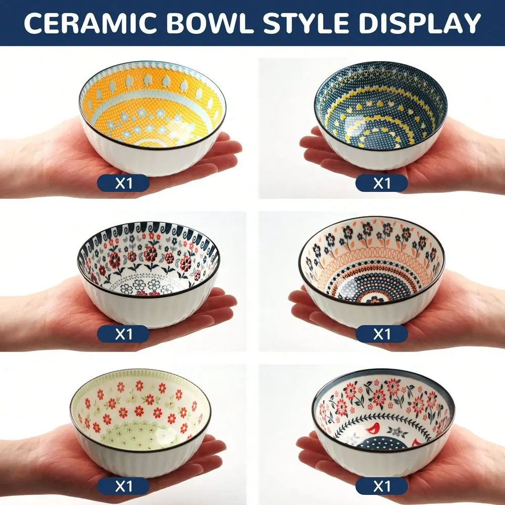 

Of 6 Ceramic Bowls 10 Oz, Bohemian Ceramic Bowl Set, Bohemian Style Small Vintage Bowl Gift, 4 Color Kitchen Cutlery Serving Bo
