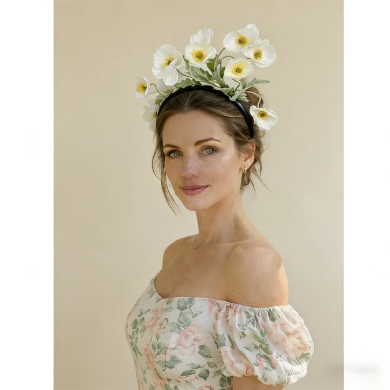 

Pink Poppy Flower Headband, Handmade Meadow Floral Fascinator, Soft Fabric Hairpiece for Kentucky Derby, Tea Party & Bohemian