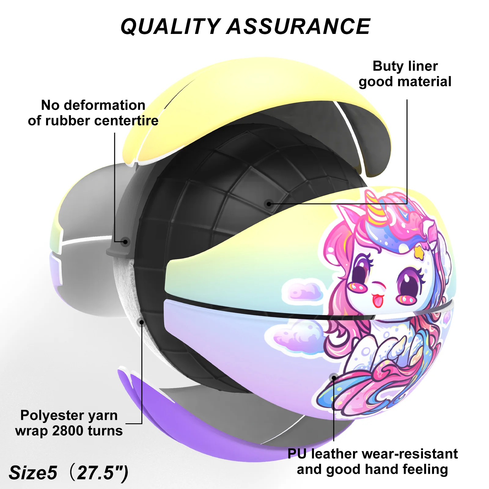 Kuangmi Unicorn Kids Basketball Size5 27.5", PU Leather Surface for Slip Resistance and Wear Resistance, Indoor/Outdoor,KMbb576