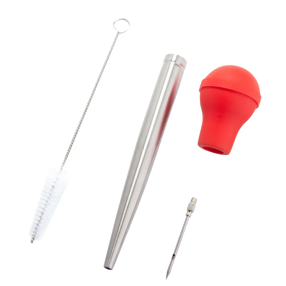 

1 set Stainless Steel Seasoning Tool Red Food Grade Silicone Marinade Injector For Turkey Pork Beef Fish Drip Oil Flavor