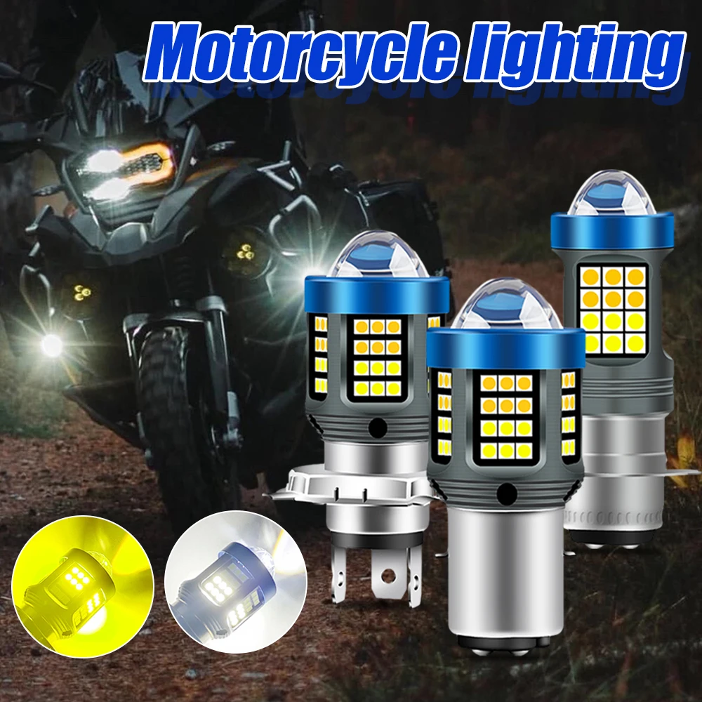 120000LM H4 LED Motorcycle Headlight Bulb BA20D P15D Fog Lamp Angel Devil Eye Lens White Yellow Hi Lo Lamp Scooter Accessories