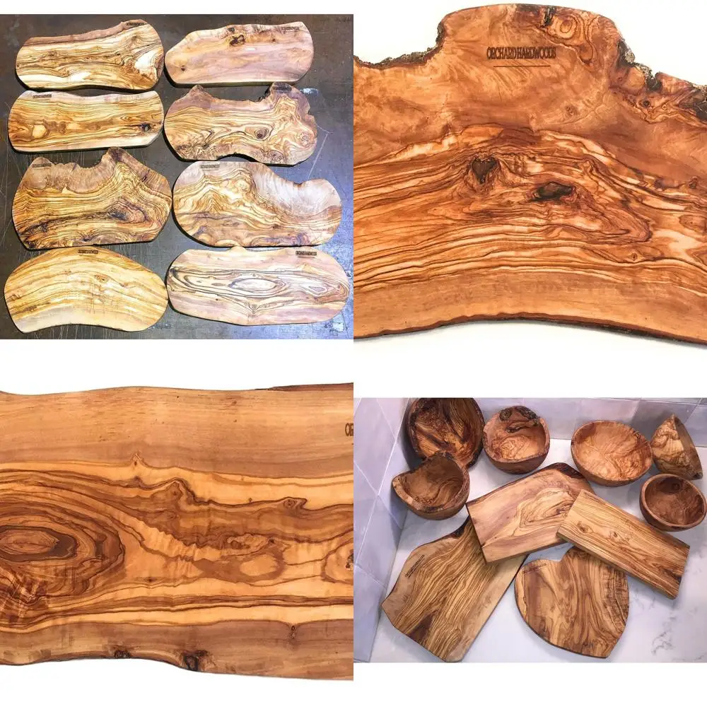 

Доска для мясных изделий из оливкового дерева среднего размера 16, — деревенский край коры для сервировки, измельчения и резки сыра