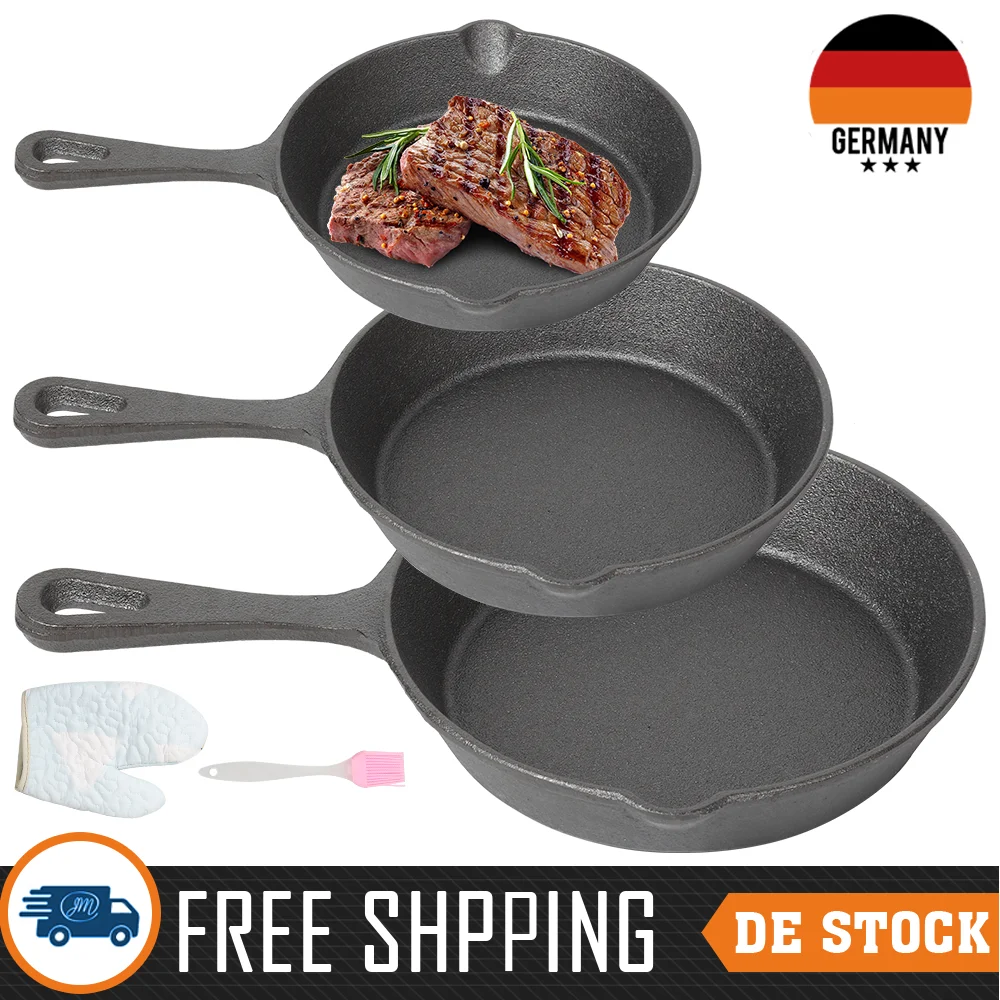 Sartén de hierro fundido Wok, olla antiadherente de panal para el hogar, sartén para carne, estufa de Gas, cacerola de inducción, utensilios de cocina de 16/20/26cm, 3 uds.