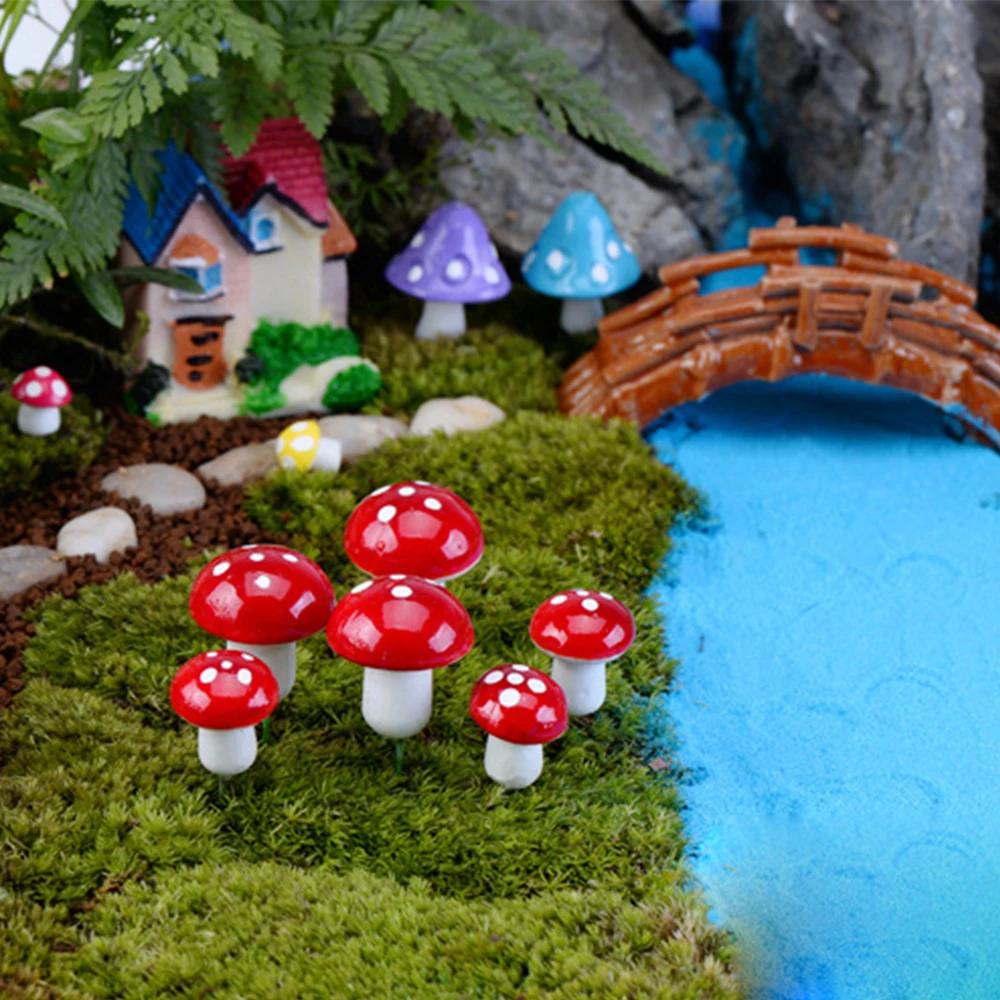20PCS Mini Mushroom Miniatures Artificial Garden Fairy Bonsai Plant Pot Resin Craft Decoration For Home DIY Micro Landscape