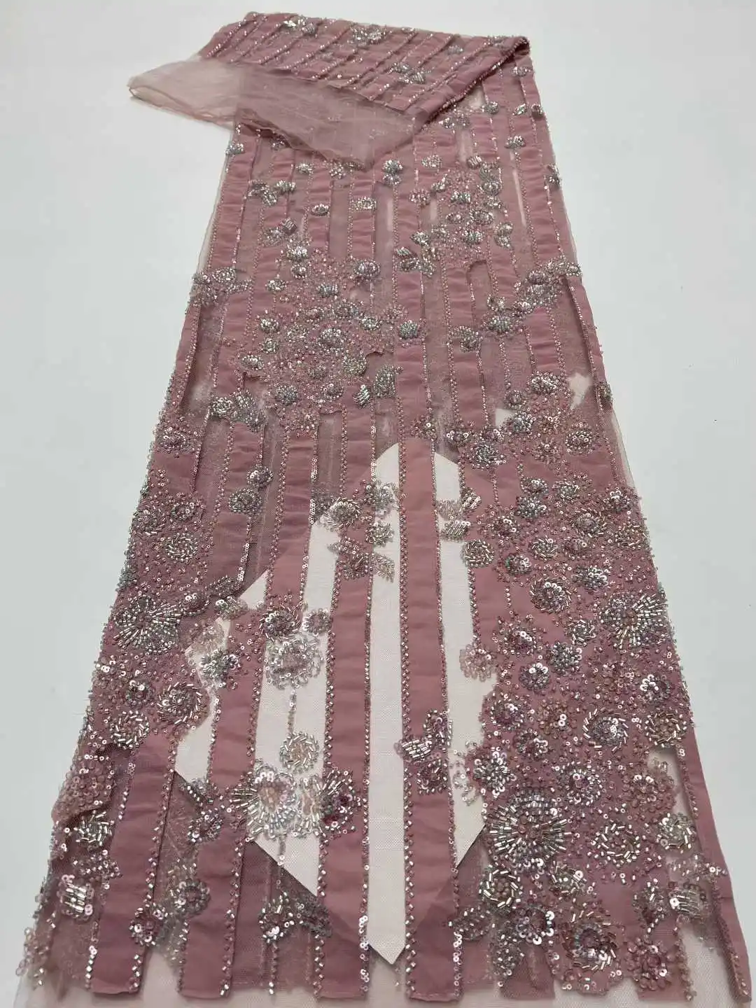 

African Lace Fabric 2026 Sequins Beaded Embroidery Groom Nigerian Bridal High Quality French Tulle Lace Fabric For Wedding Party