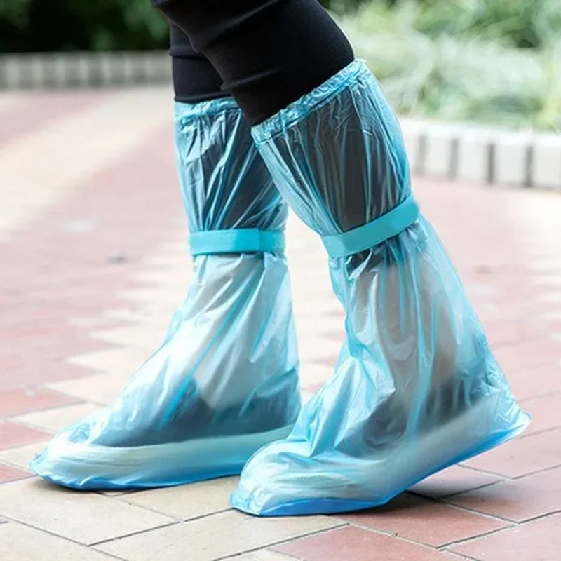 1PC Waterproof Reusable Thicken Protector High-Top Anti-Slip Shoes Boot Cover Unisex Ribbon Rain Shoe Cover Rain