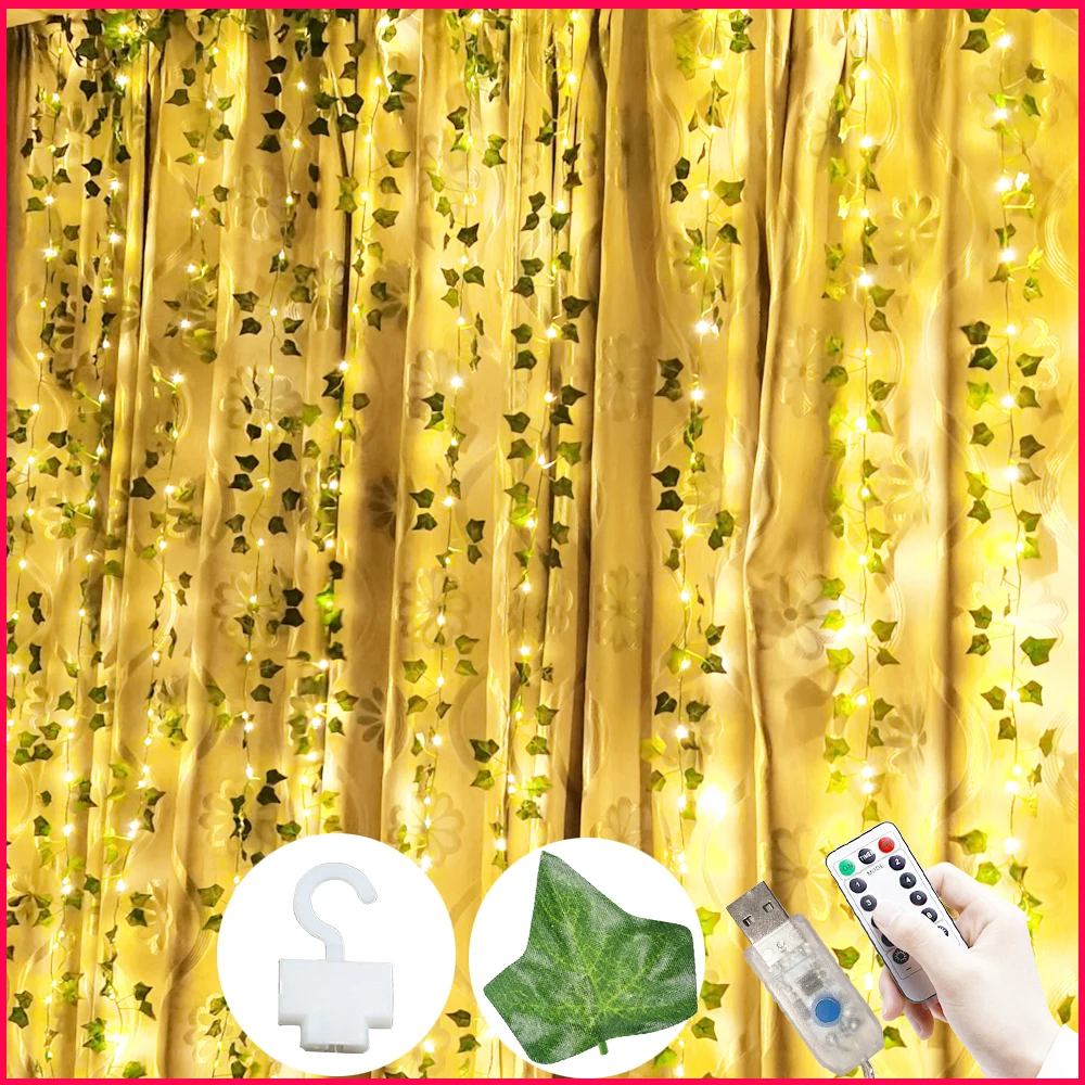 12pcs Artificial Plants Liana LED Fake Leaf Garland Curtain Silk Rattan Leaf Vine For Home Decor Living Room Wedding Decoration