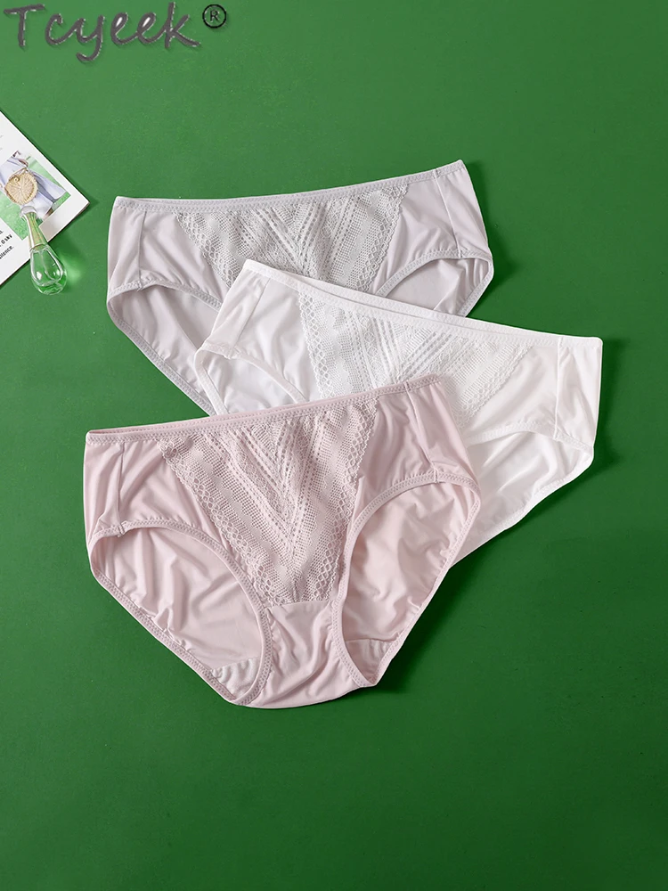 

Tcyeek 100% Mulberry Silk Woman Panties Summer Thin Breathable Briefs Mid Waist Underpants High Quality Calzones Para Mujer