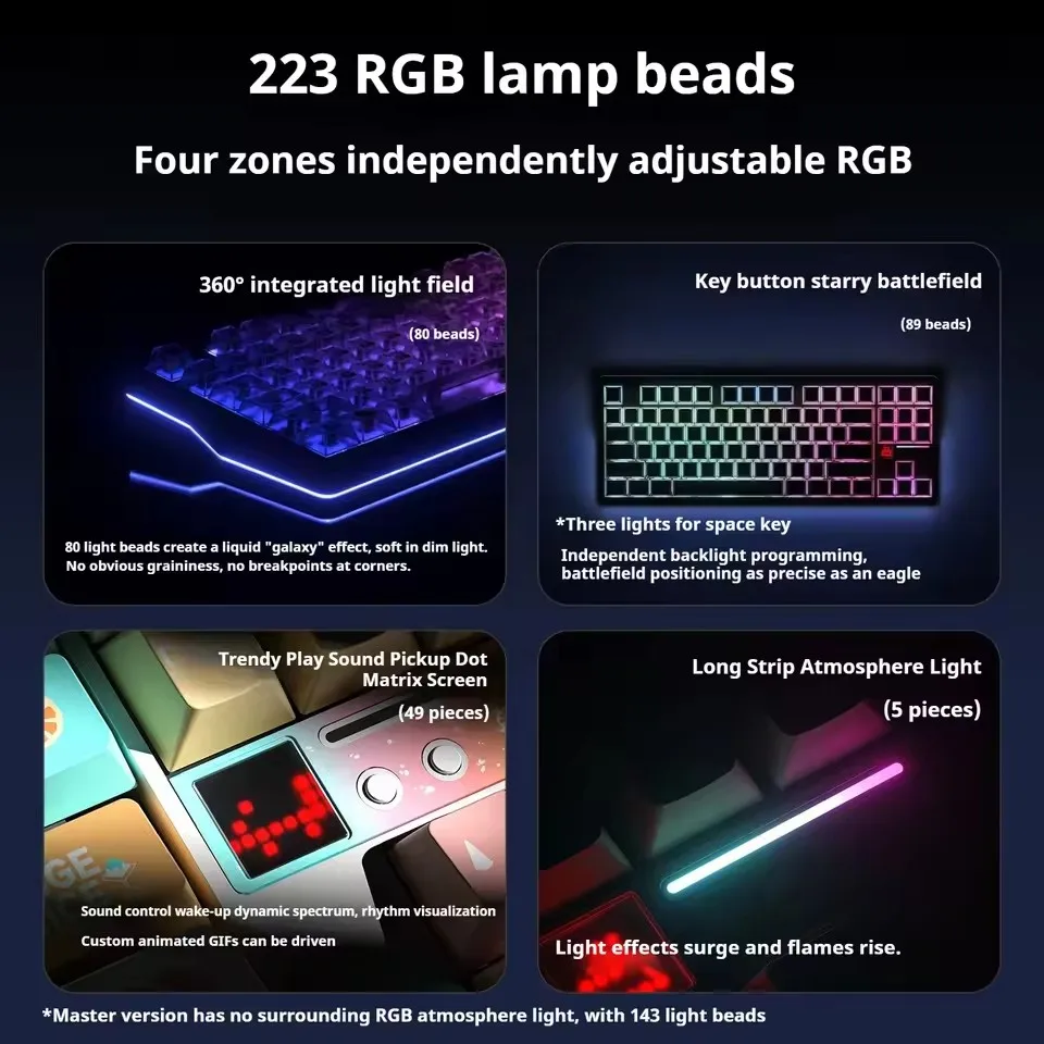 لوحة مفاتيح ميكانيكية AULA F87 Pro V2 لاسلكية ثلاثية الموديل 12000 مللي أمبير في الساعة عرض Gif مخصص مزدوج 8K 0.125 مللي ثانية قابلة للتبديل السريع RGB E-Sports Gam