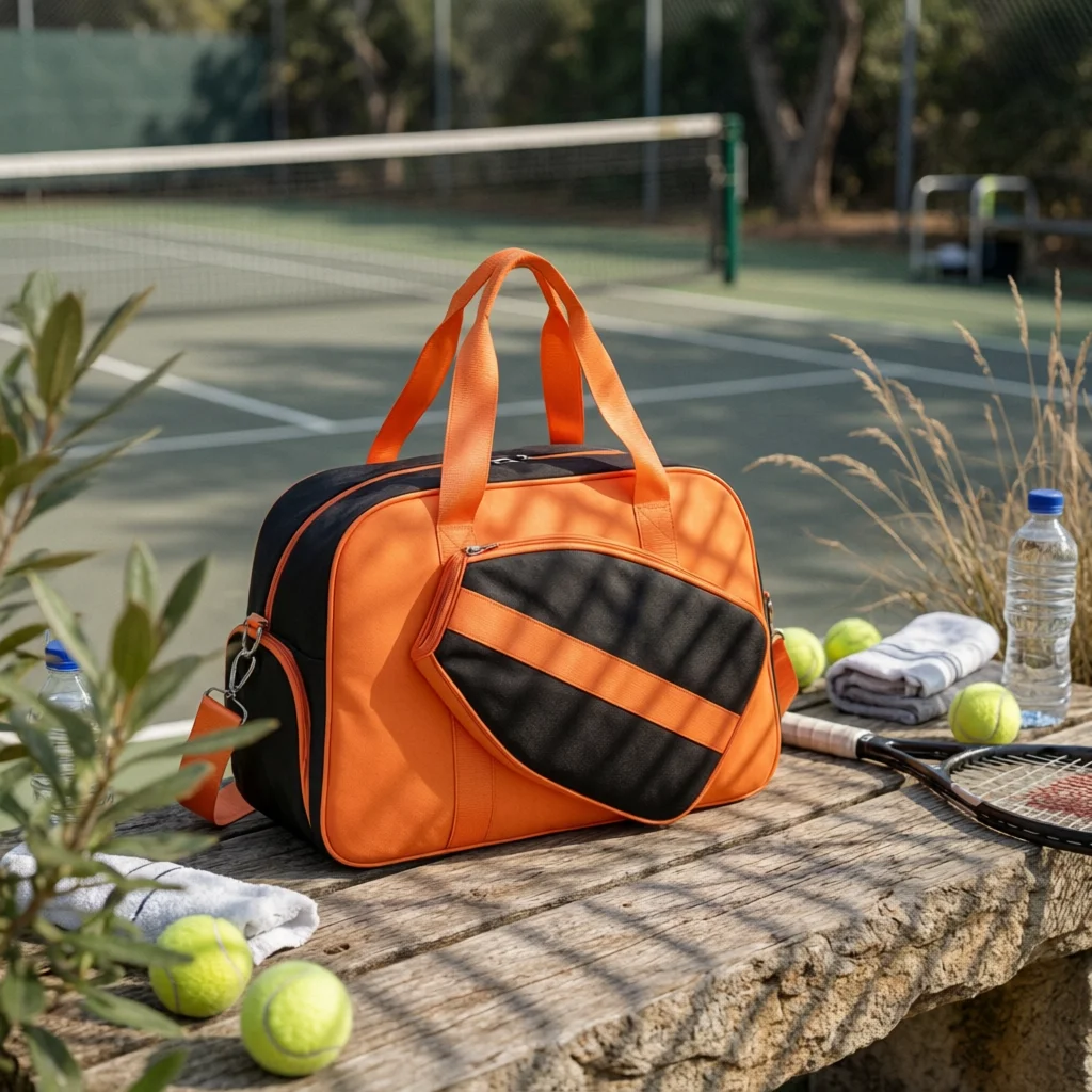 Racket Bag Leather-Like Sports Travel Bag Athletic Gear Detachable Shoulder Strap Side Compartments