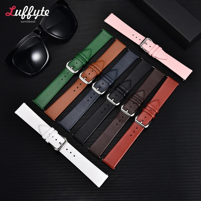 Ultra-thin Genuine Leather Watchband Watch Belt Strap Wristwatches Band 14mm 16mm 18mm 20mm 22mm Black White Red Pink