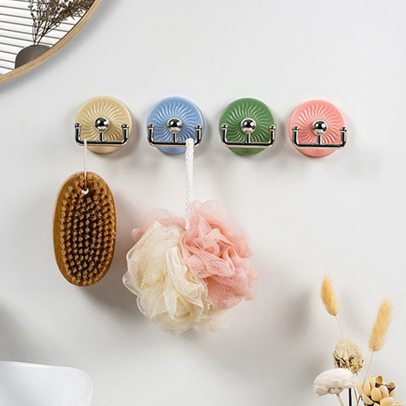 Suction Cup Hook Cute Adhesive Hook Bathroom Door Hanging Rack Kitchen Double Headed Strong Load-bearing Adhesive Hook Key Hooks