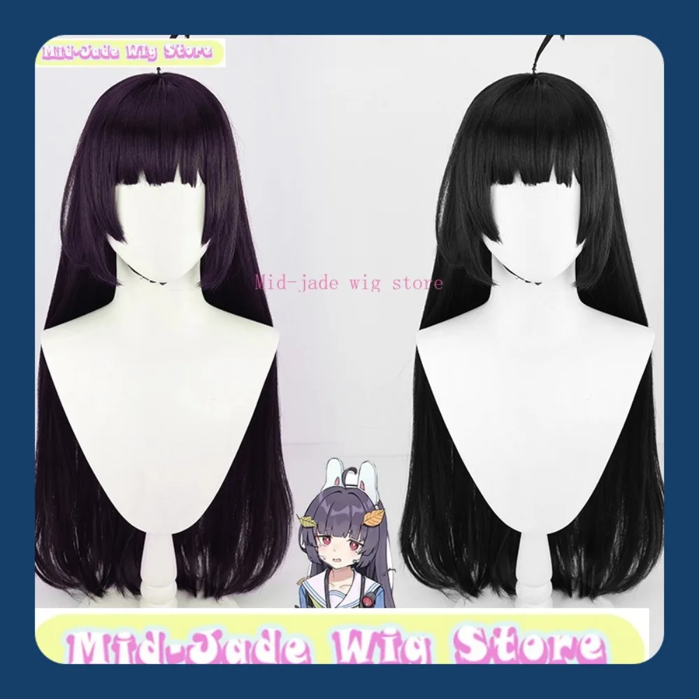 Mid-Jade Perücke Store Blue Archive Rabbit Row Cosplay Perücke Anime Spiel Cosplay Schwarz Langes Glattes Haar Halloween Party Kostüm Requisiten