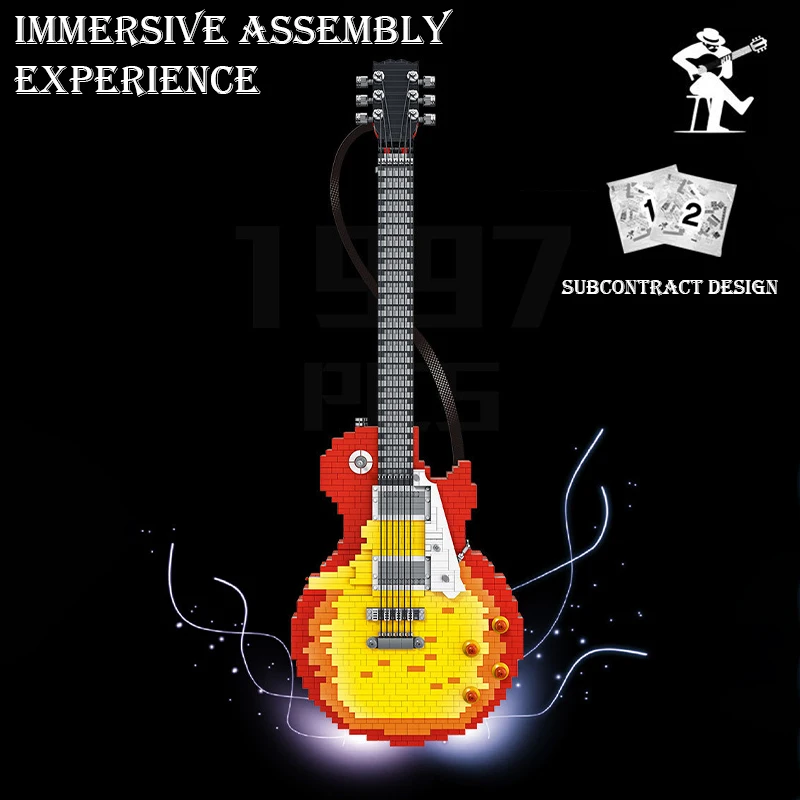 MOC Technical 1:1 Scale Electric Guitar Model Building Blocks 2502 PCS Assembly Musical Instrument Bricks Toys for Kids Gifts