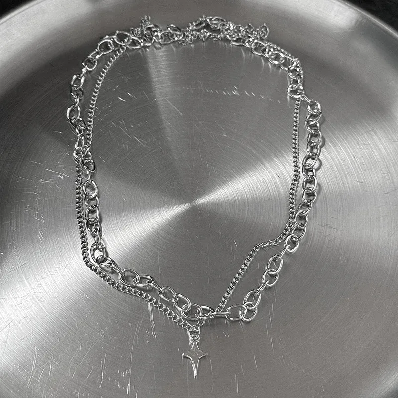 Punk Edelstahl Stern Geometrie Anhänger Halskette für Männer Hip-Hop Elemente Schmuck