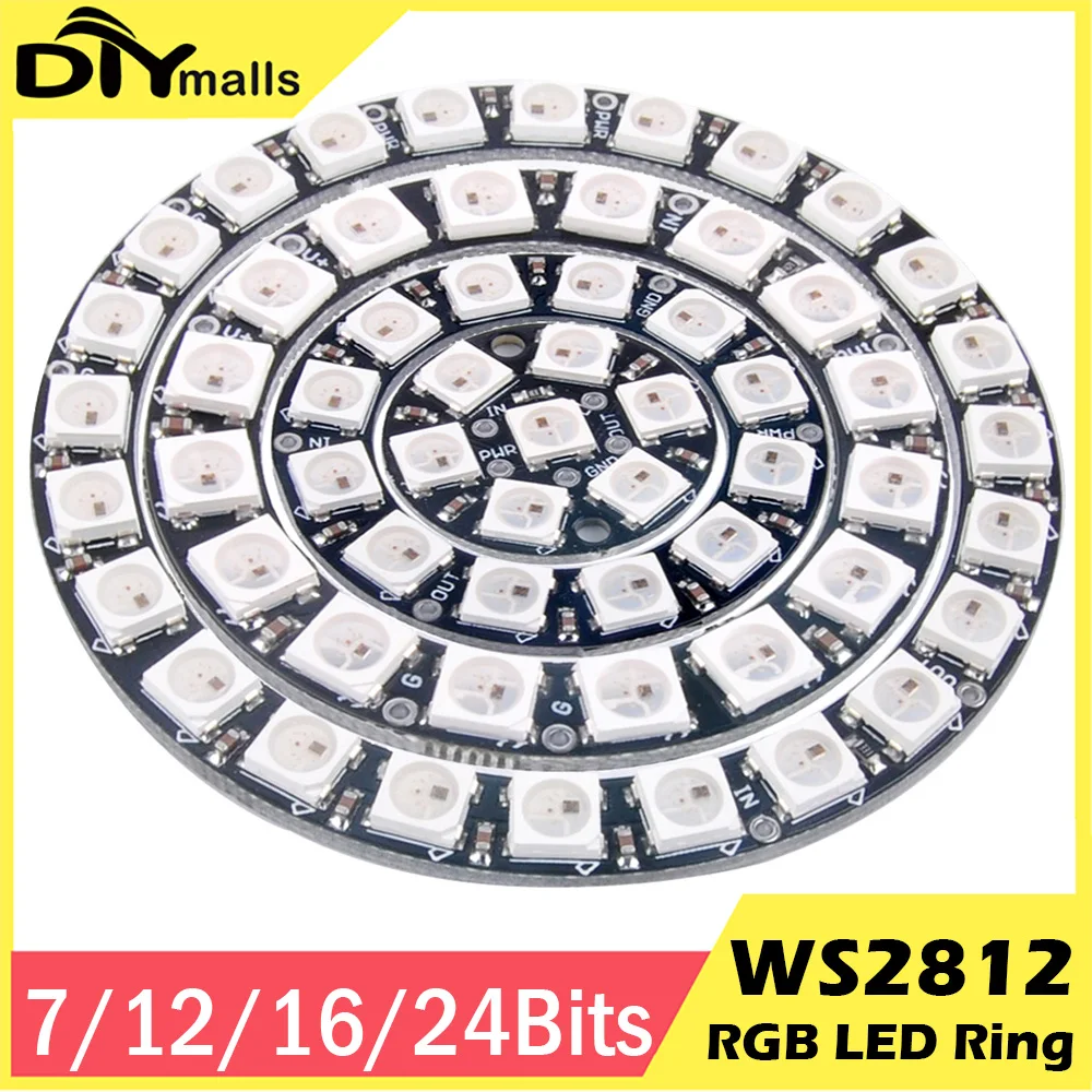 WS2812 RGB LED Ring 7/12/16/24 Bits 5050 RGB LED Ring Lamp Light with Integrated Drivers for Arduino DIY Kit