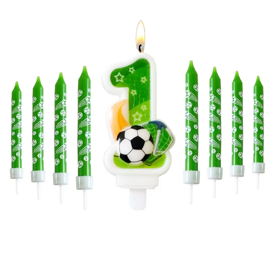 Grüne Fußballzahlen 0-9 Kerze Alles Gute zum Geburtstag Jungen Ball Backkerzen Kreative Sportball Party Dekoration