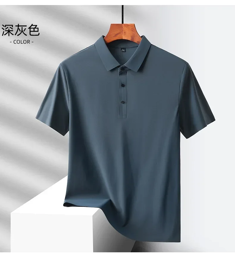 

2024Избранная взрывная нейлоновая ткань, деловая повседневная летняя мужская футболка с коротким рукавом, летняя быстросохнущая свободная футболка-поло из ледяного шелка с лацканами