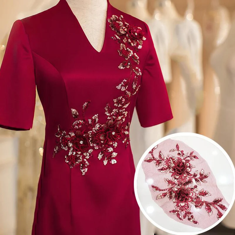 1Piece Seqins Flowers Mesh Embroidery Patch Sewing Repair Diy Floral Lace Fabrics Applique — zdjęcie 7