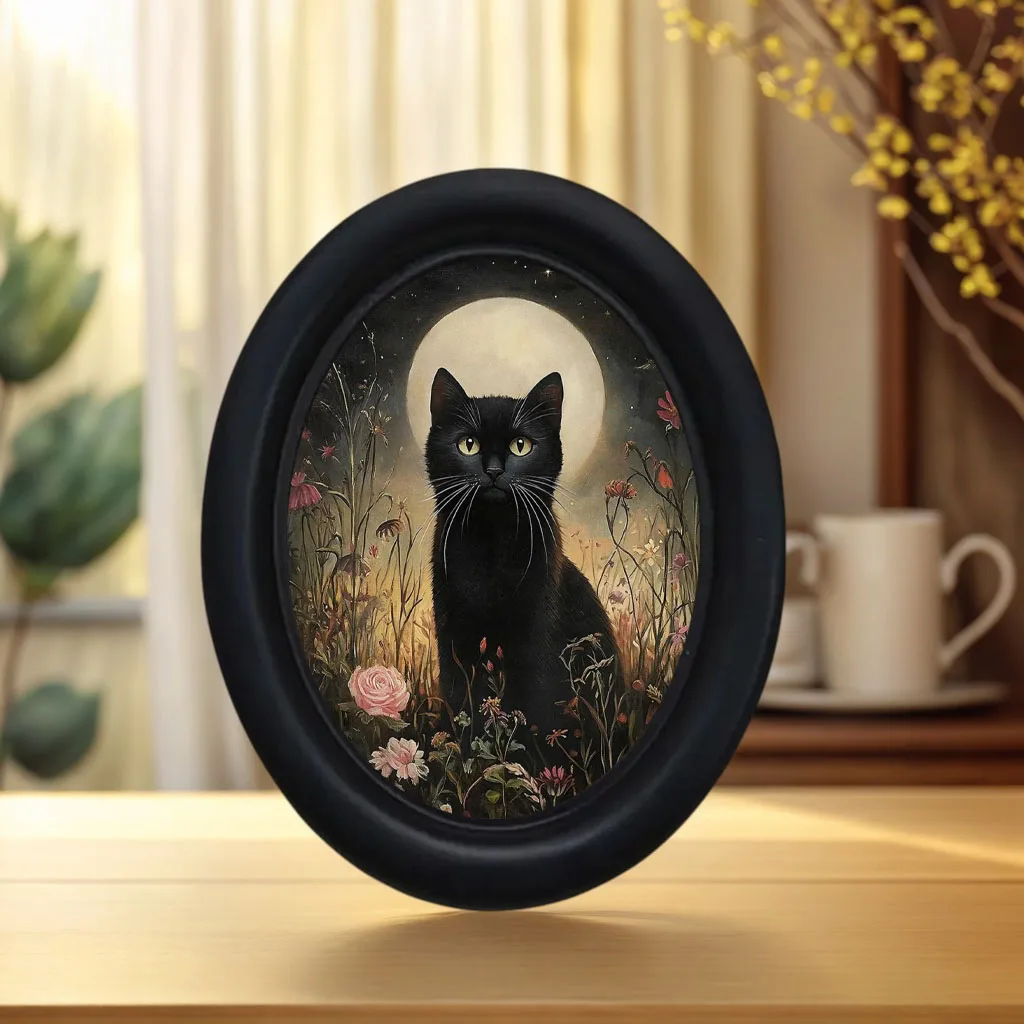 1 Piece Gothic Victorian Retro Moon Black Cat in Flowers Oval 3D Wall Art, Handmade Photo Transfer Three-Dimensional Wall Decoration Hanging Sign, Dark Ghost Room Wall Decor, Universal Holiday Atmosphere Wall Hanging for Halloween, Christmas, Thanksgiving - view 6