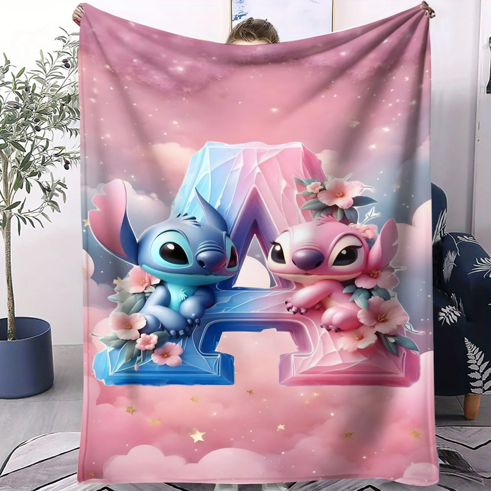 بطانية قطيفة مخصصة للغرز - تصميم لطيف على شكل علكة فقاعية رمي مريح لسرير غرفة الأطفال والسفر مثالية لعشاق الرسوم المتحركة للعائلات #2