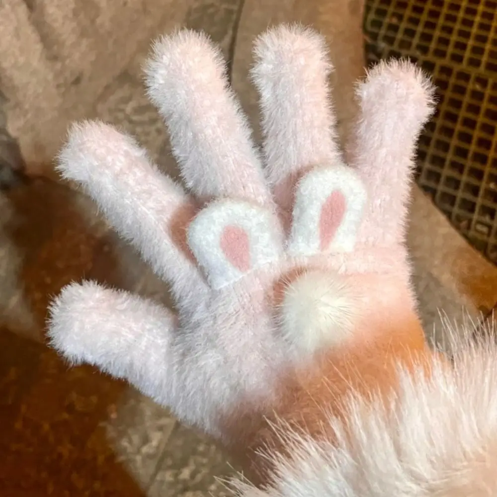 

Милые коралловые бархатные коралловые бархатные перчатки, перчатки с кроличьими кошачьими ушками, ветрозащитные теплые теплые зимние перчатки