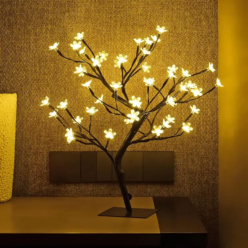 Simulation Cherry Blossom Tree LED Fairy String Light USB Plug Indoor Christmas Holiday Decoration Creative Decorative Light