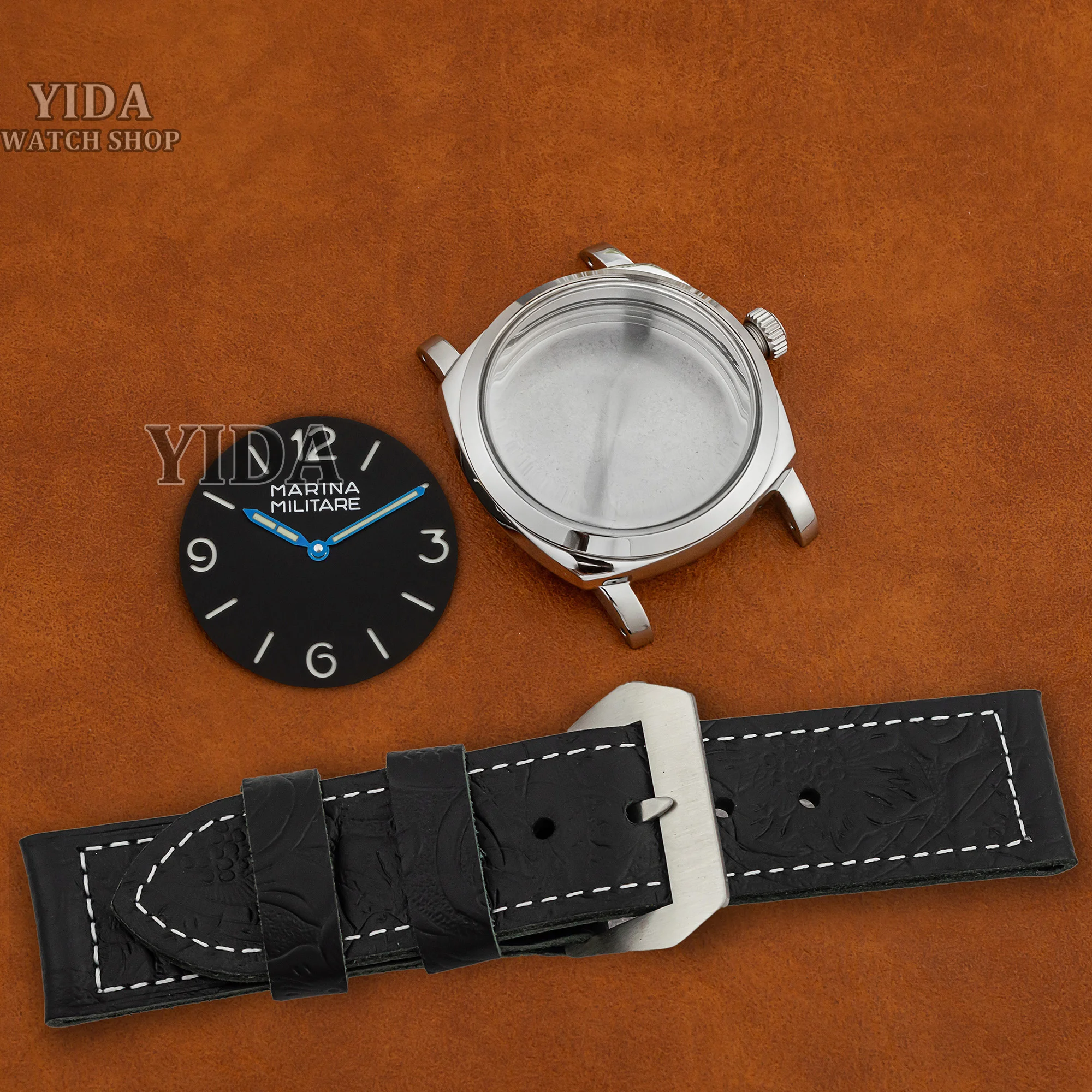 47MM Watch Case Genuine Leather Strap Dial Pointers 10ATM Waterproof For PAM 6154 Vintage MOD Case ETA 6497/6498 ST3600 Movement