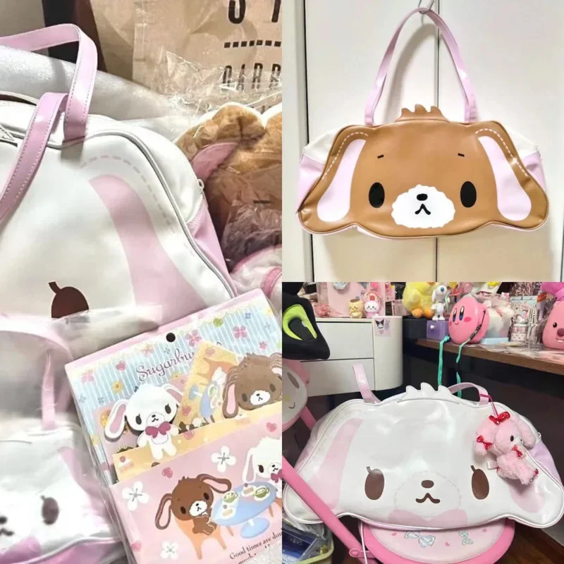 Dog Tote Bag Japan Cute Cartoon Handbag Printed PU Zipper Sweet Rabbit Single Shoulder Large Capacity Student Shoulder Bag Gift
