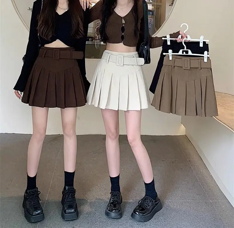 

Autumn new high waisted anti glare A-line corduroy pleated skirt for women