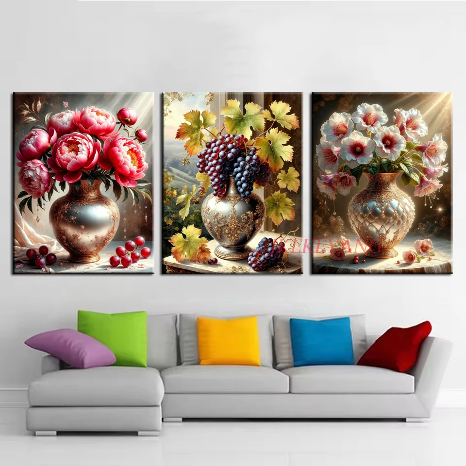 

5D Алмазная вышивка DIY: Картина «Красивые цветы и вазы», Алмазная живопись, Вышивка крестом, Рукоделие, Декор для дома