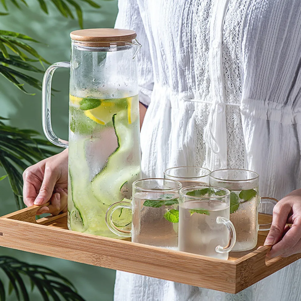 Pichet à eau en verre avec poignée et couvercle en bambou, capacité de bouilloire froide et chaude, pichet à thé, pichet à jus d'eau, degré de chaleur, 1,7 l, chaud, nouveau
