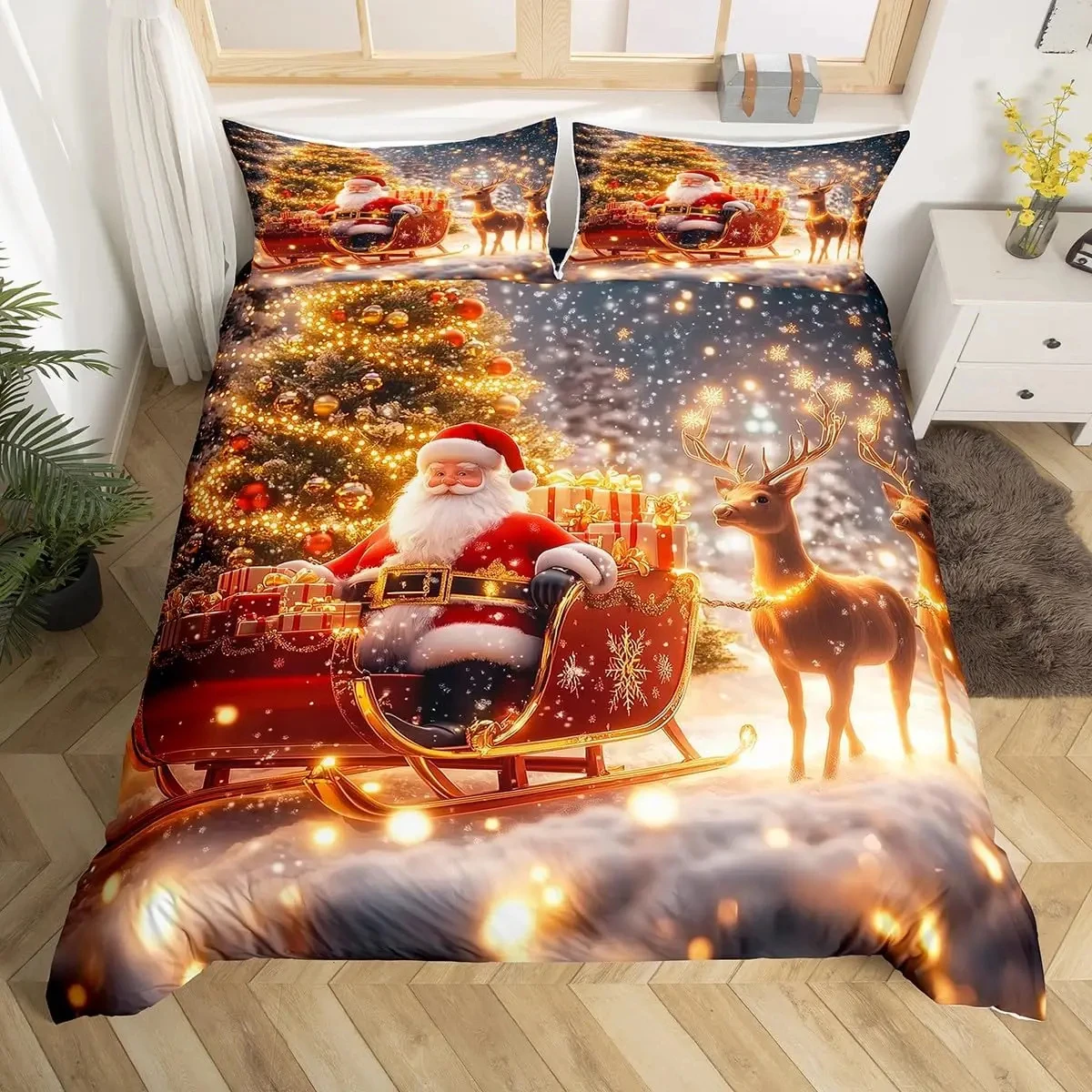 

Рождественский пододеяльник Twin/Full/Queen/King, комплект постельного белья с рисунком Санта-Клауса, рождественская тема, пододеяльник со снежинками для девочек и взрослых