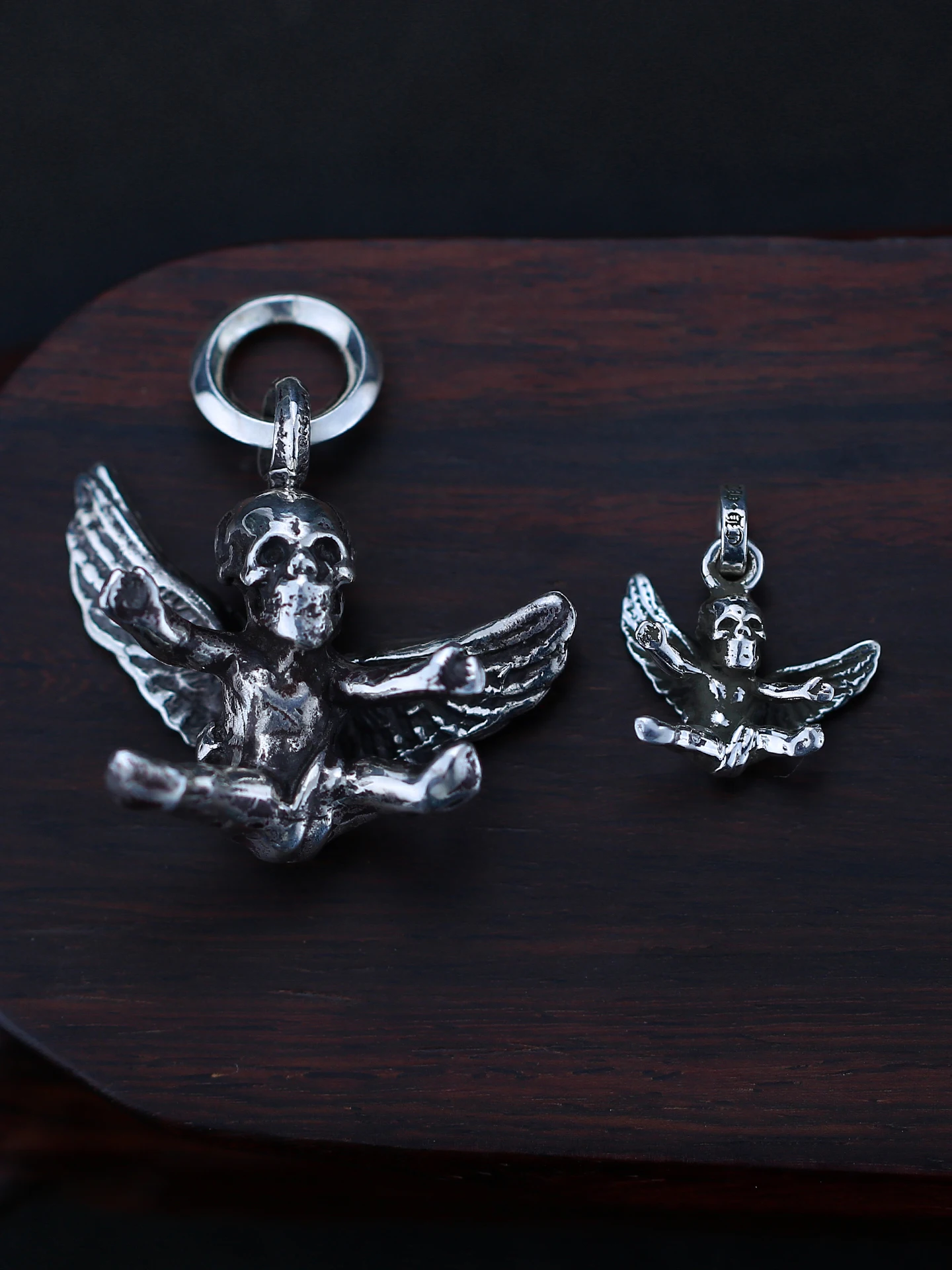 

Punk Hip-Hop Trendy Angel Skull Wing Pendant 925 Sterling Silver Men's Vintage American Style Single Pendant