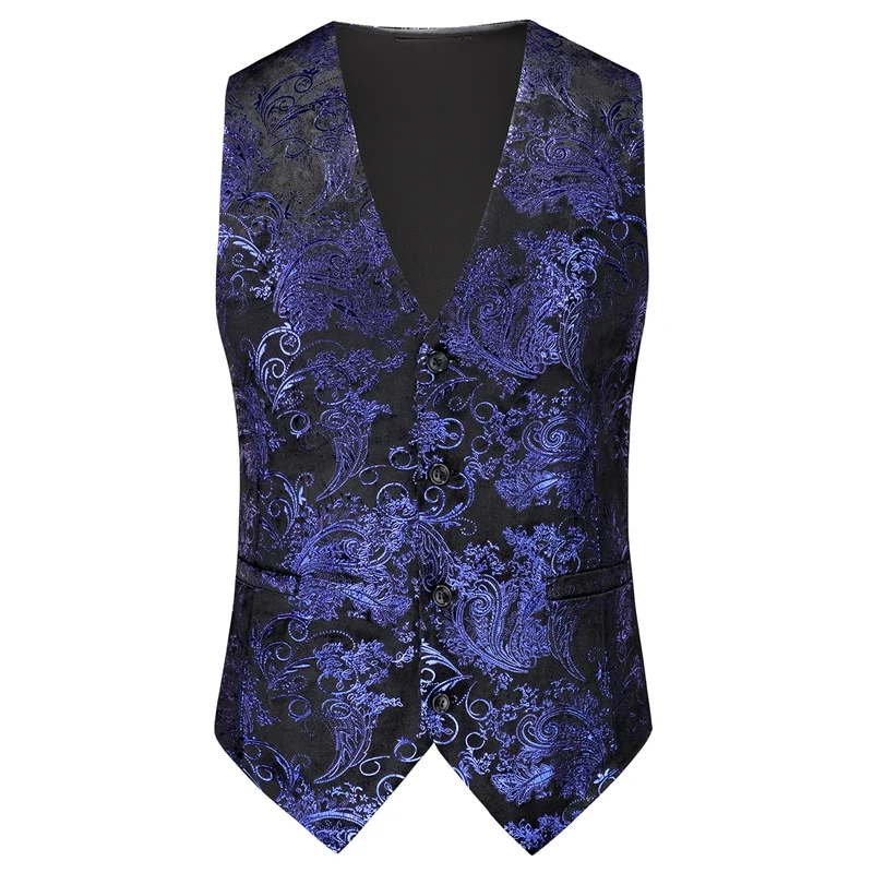 2025 New Gold/Silver British-Style Casual Suit Vest for Men，Fashion Multi-Color Jacquard Gold-Embossed Slim-Fit Men\'s Waistcoat